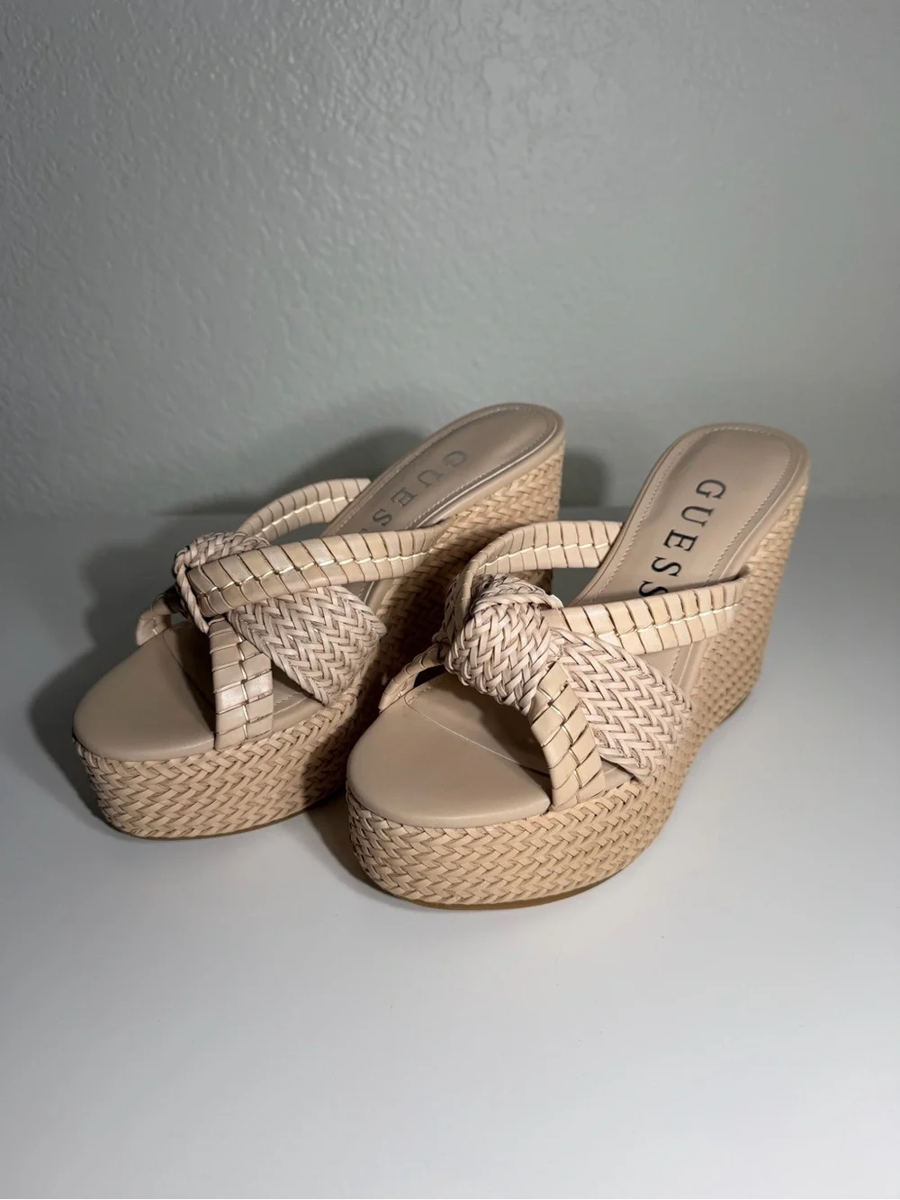 New Guess Eveh Knotted Jute Wrapped Platform Wedge Sandals